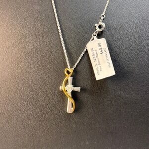 Cross Necklace Silver Gold Two Tone Faith Hope Love Heart Pendant Boho